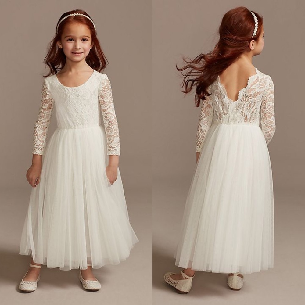 David’s Bridal Scalloped V-Back Lace A-Line Flower Girl Dress Size 2T
